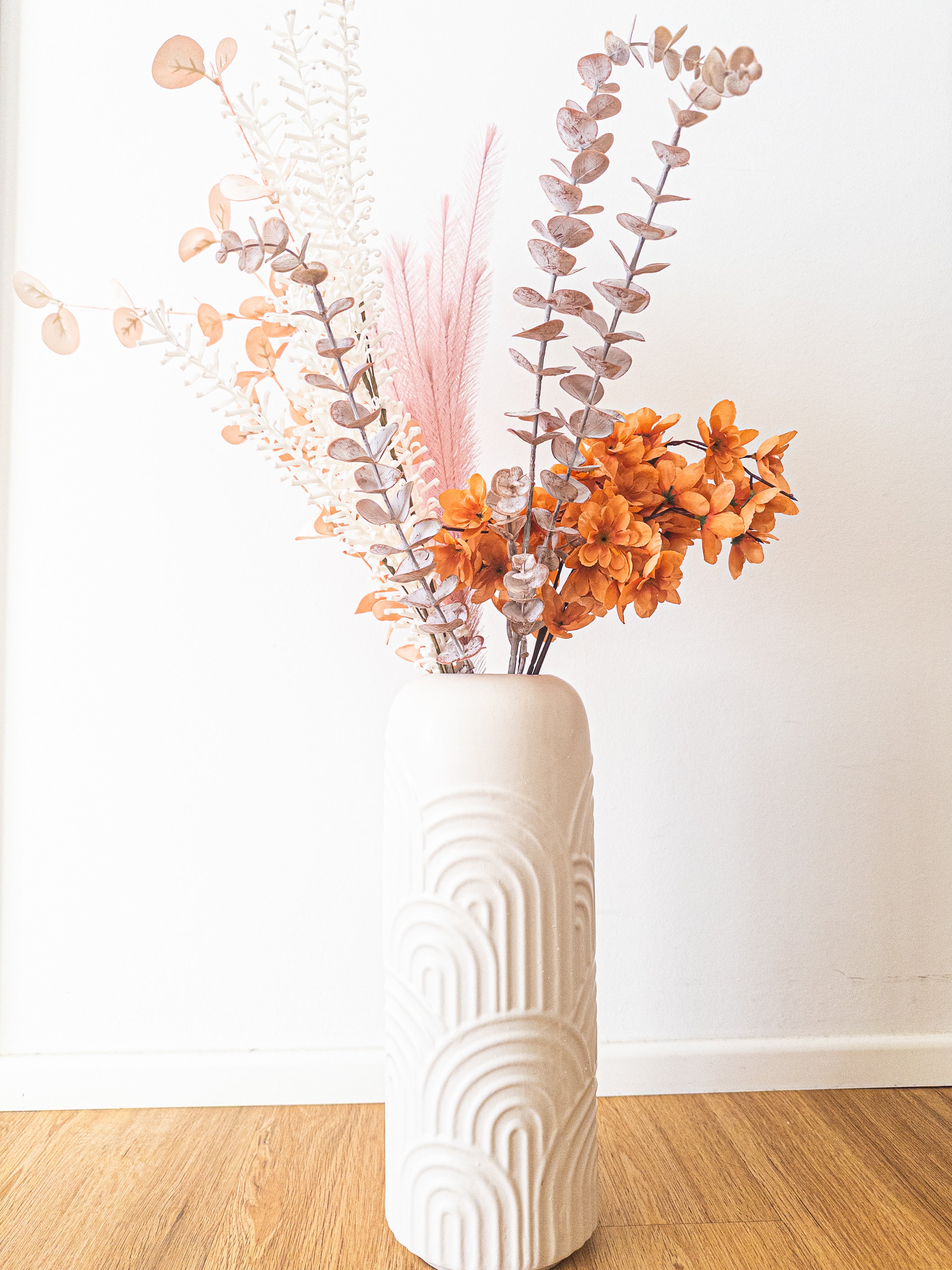 Trockenblumen Arrangement mit Vase Apricot | Komplettes Deko-Set